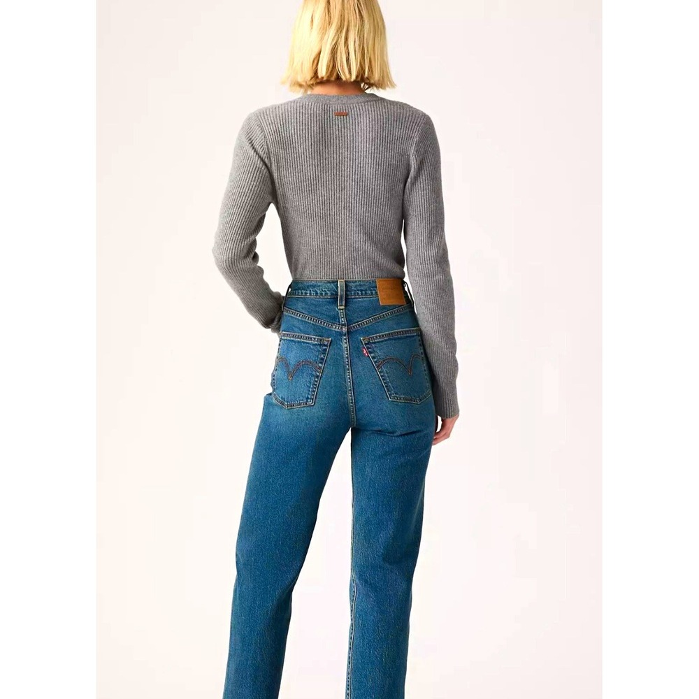 Levi's Premium Womens High Rise Ribcage Straight Ankle Jeans Blue Dark Wash 28